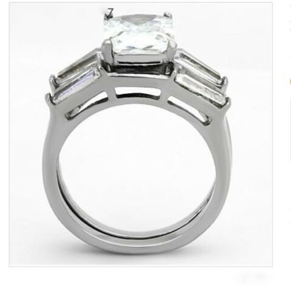 Princess Cut Engagement Wedding Ring Set Size 9 10 CZ Silver Rhodium Plated - Picture 5 of 12